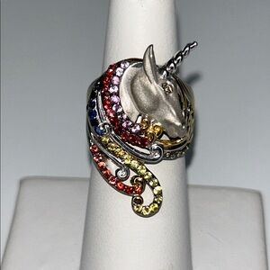 Colorful Unicorn Genuine Gemstone Sterling Gold Accent Designer Statement Ring